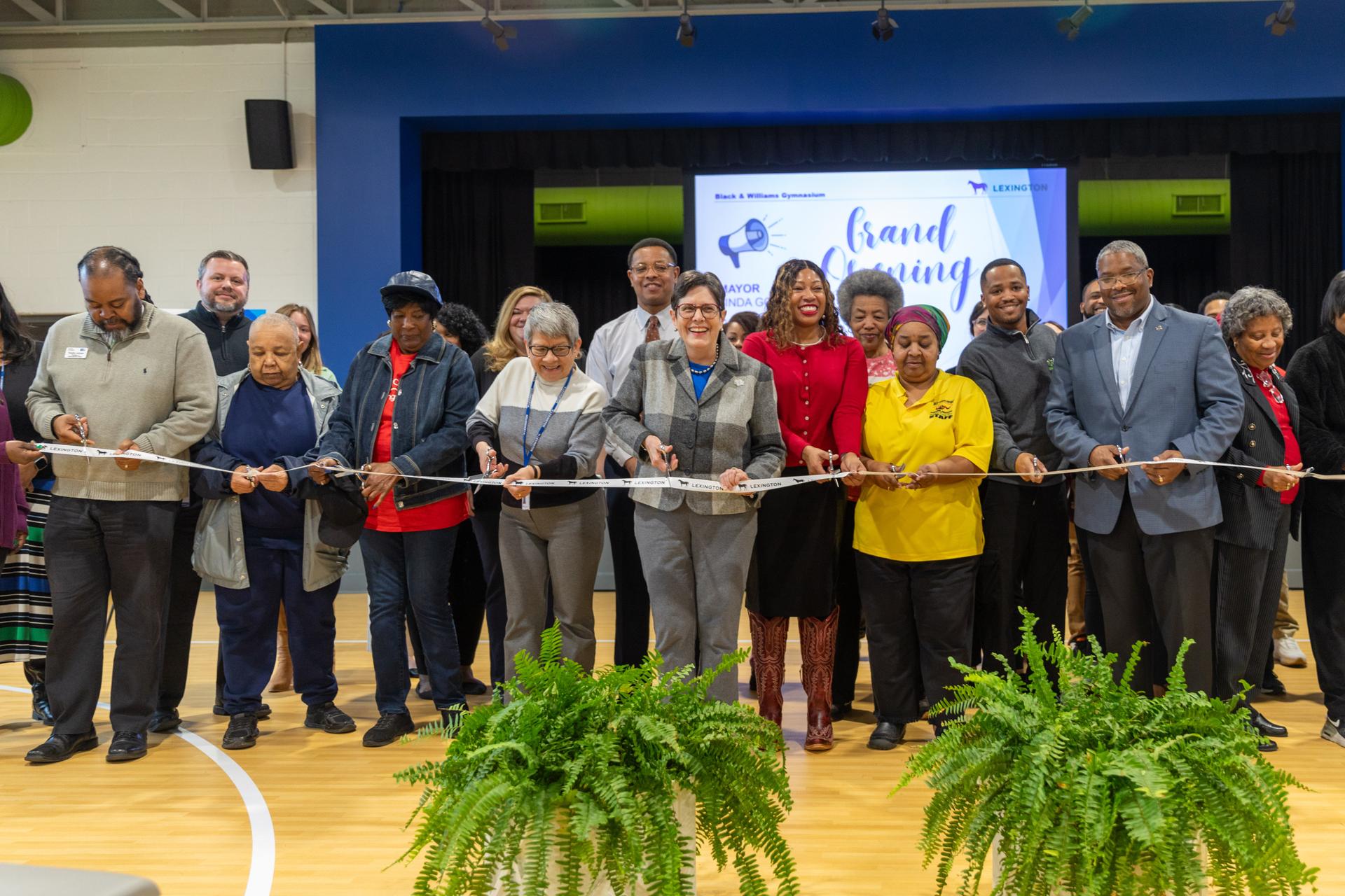 Mayor Linda Gorton and city officials cut the ribbon on the new gymnasium at the Black & Williams Center. 