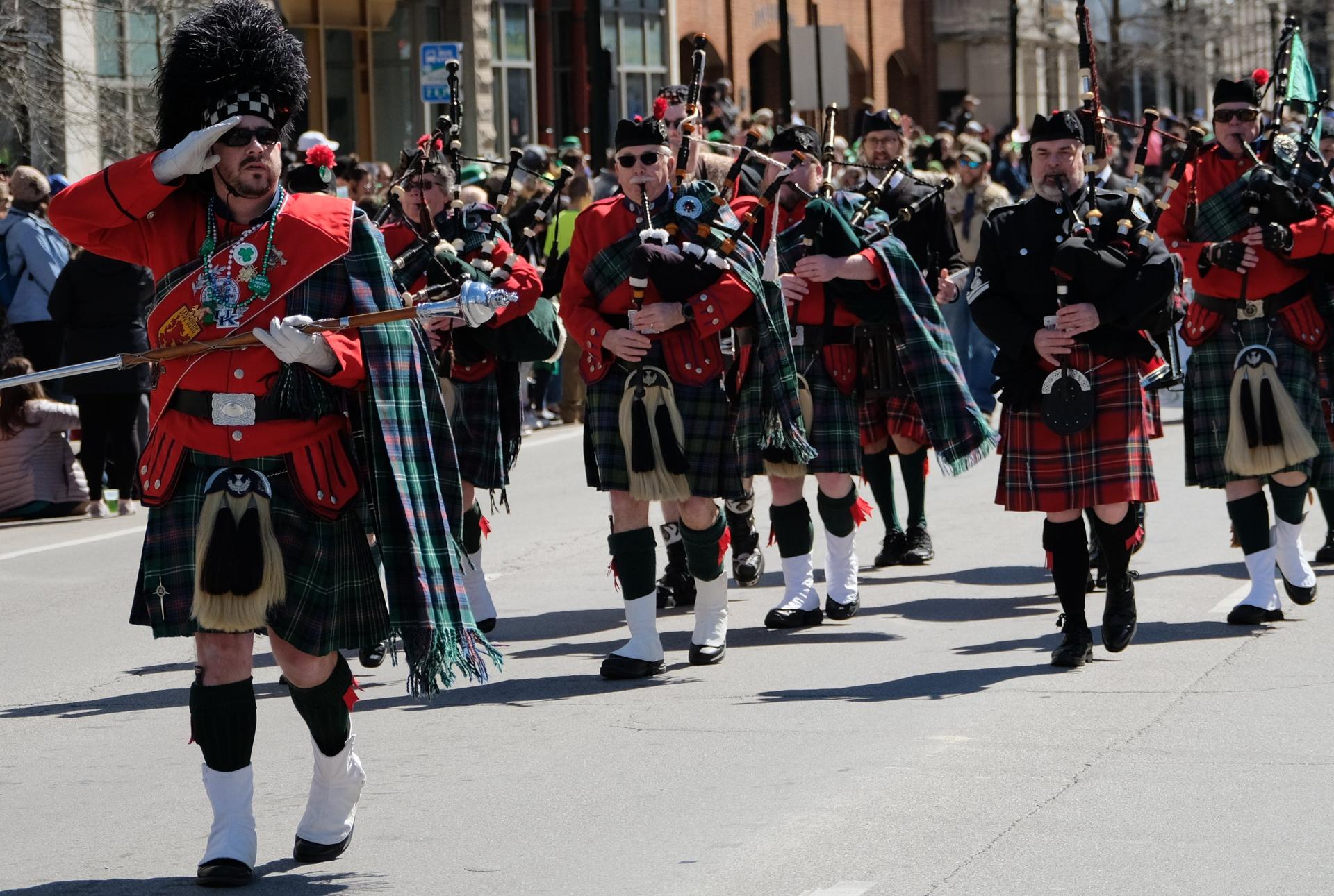 Irish band members march in the St. Patrick's Day Festival in downtown Lexington. 